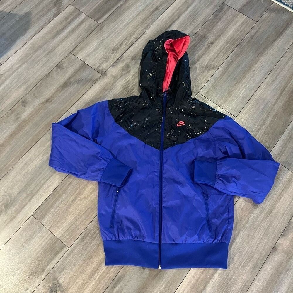 Nike Sportswear Windrunner Jacket Blue Black Pink Chevron Hooded Womens L